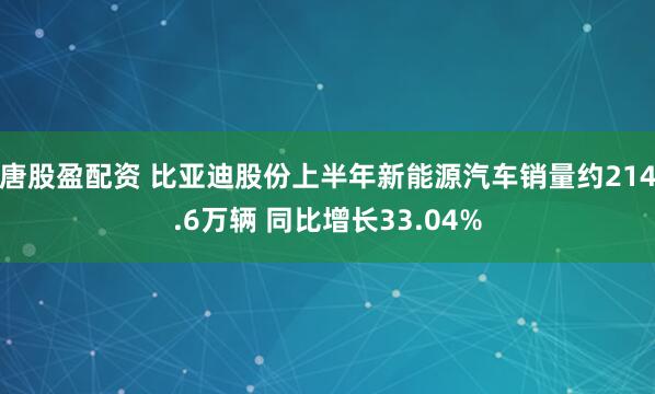 唐股盈配资 比亚迪股份上半年新能源汽车销量约214.6万辆 同比增长33.04%