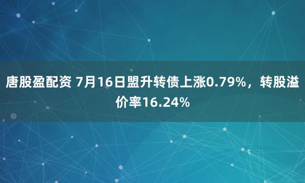 唐股盈配资 7月16日盟升转债上涨0.79%,转股溢价率16.24%